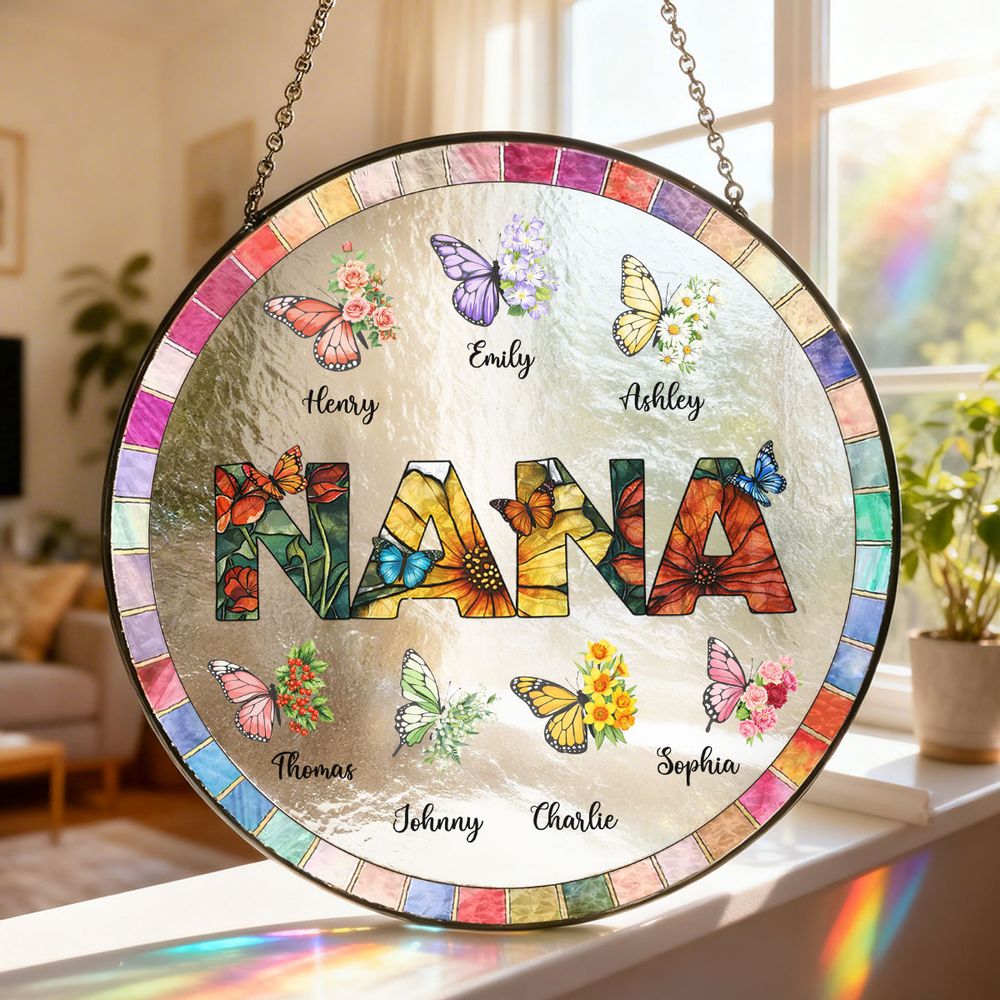 Grandma Butterfly Suncatcher with Grandkids’ Names - Personalized Gift