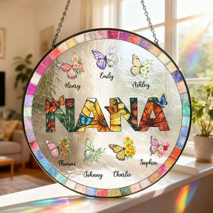 Grandma Butterfly Suncatcher with Grandkids’ Names - Personalized Gift