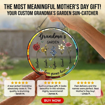 “Grandma’s Garden - Love Grows Here” - Personalized Birth Month Flower Suncatcher