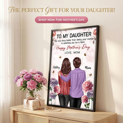 “To My Daughter” Birth Month Flower Poster / Canvas - Personalized Floral Wall Art in Pink Tone