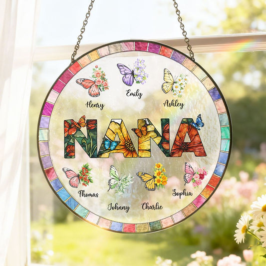 Grandma Butterfly Suncatcher with Grandkids’ Names - Personalized Gift
