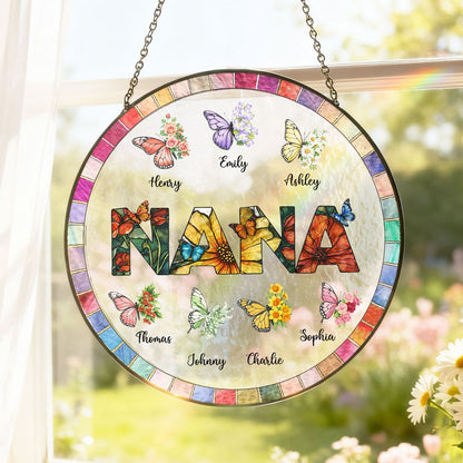 Grandma Butterfly Suncatcher with Grandkids’ Names - Personalized Gift