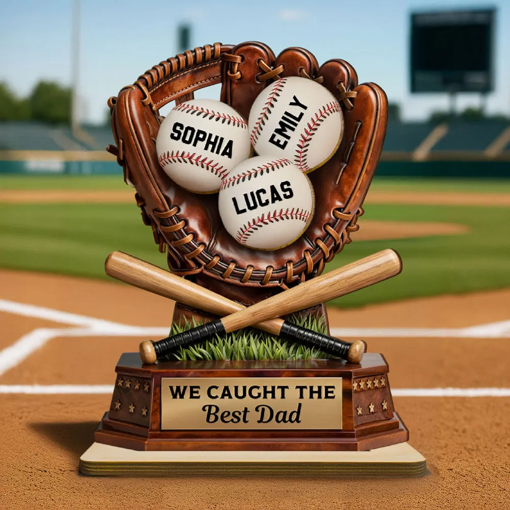 We Caught The Best Dad - Baseball Personalized 2-Layer Wooden Plaque