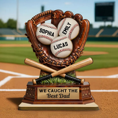 We Caught The Best Dad - Baseball Personalized 2-Layer Wooden Plaque