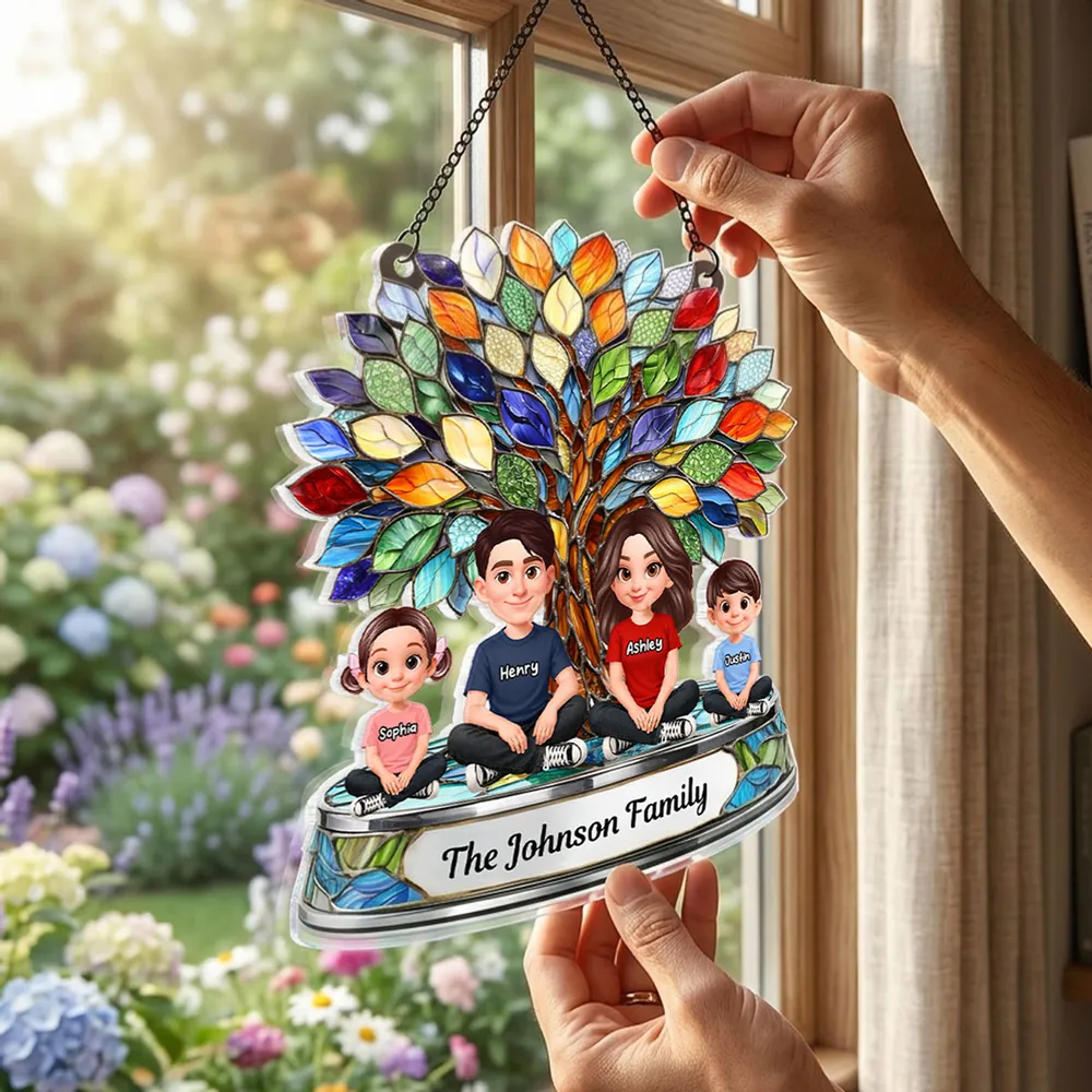 Personalized Family Tree Window Hanging Suncatcher Ornament - Mother's Day Gift for Mom