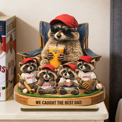 Raccoon We Caught The Best Dad - Personalized 2-Layer Wooden Plaque