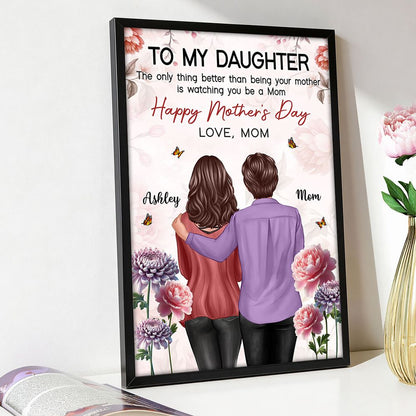 “To My Daughter” Birth Month Flower Poster / Canvas - Personalized Floral Wall Art in Pink Tone