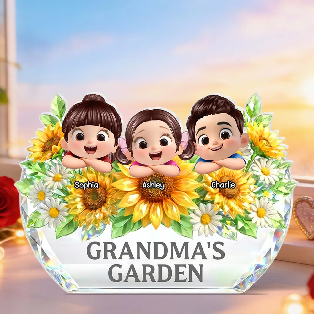 Grandma's Sunflower Garden - Personalized Acrylic Block Plaque - Mother's Day Gift for Grandma, Mom, Wife