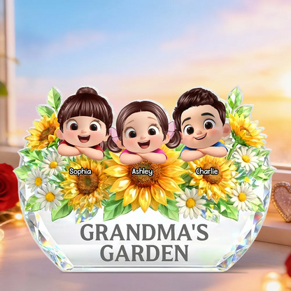 Grandma's Sunflower Garden - Personalized Acrylic Block Plaque - Mother's Day Gift for Grandma, Mom, Wife