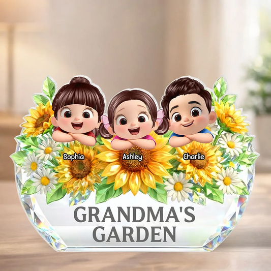 Grandma's Sunflower Garden - Personalized Acrylic Block Plaque - Mother's Day Gift for Grandma, Mom, Wife