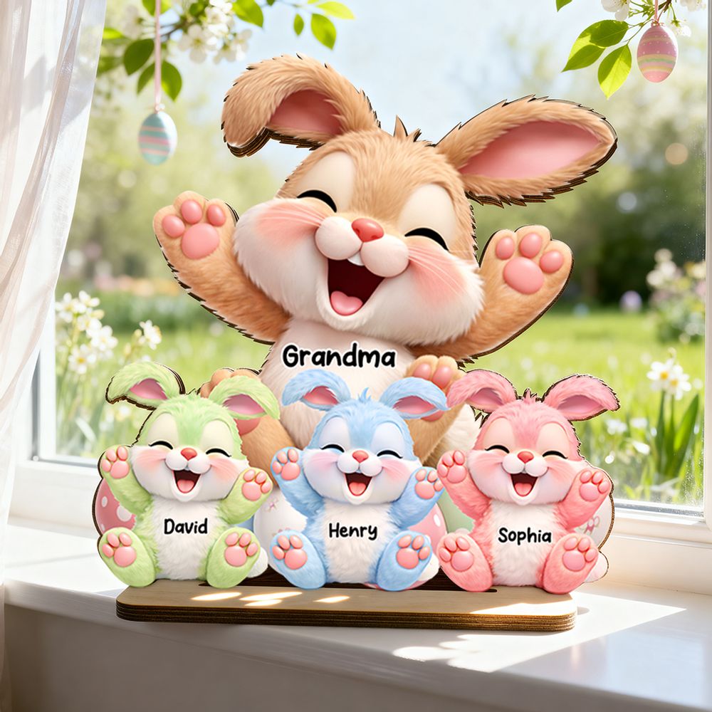 Grandma Bunny Easter Eggs - Personalized 2-Layered Wooden Plaque
