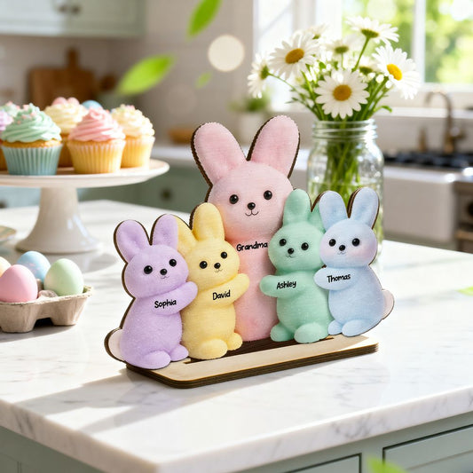 Grandma and Grandkids Bunnies - Personalized 2-Layered Wooden Plaque
