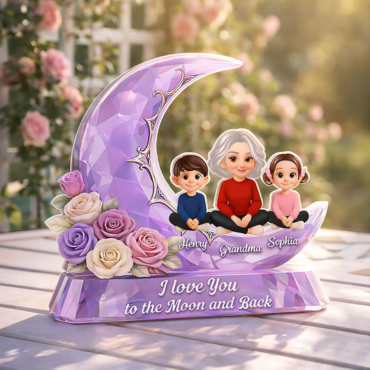 Love You To The Moon Grandma Grandkids Rose Moon - Personalized Acrylic Block Plaque