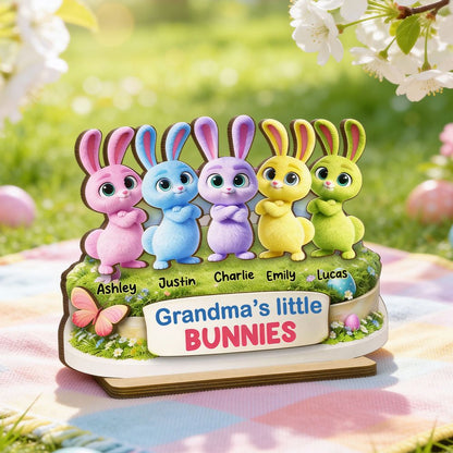 “Grandma’s Little Bunnies” Personalized 2-Layer Wooden Plaque - Cute Rabbit Easter Decor for Grandma