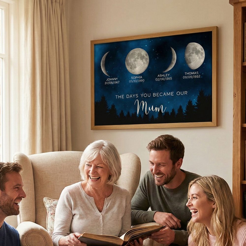 The Day You Became Mum - Personalised Galaxy Moon Phase Canvas / POster