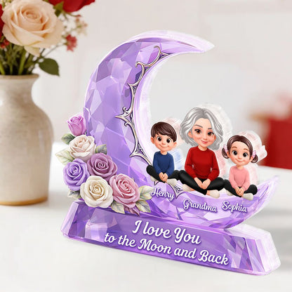 Love You To The Moon Grandma Grandkids Rose Moon - Personalized Acrylic Block Plaque