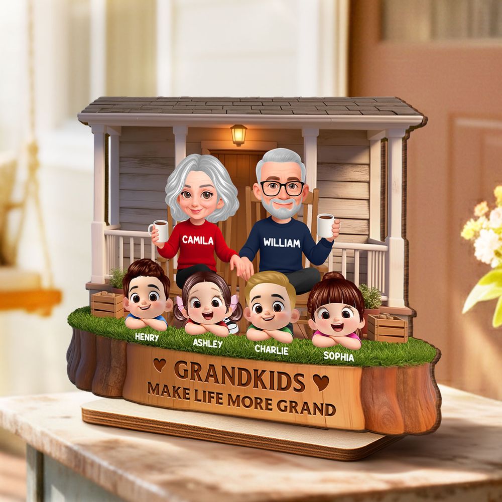 Grandkids Make Life Grand - Personalized Grandparents On The Front Porch 2-Layered Wooden Plaque