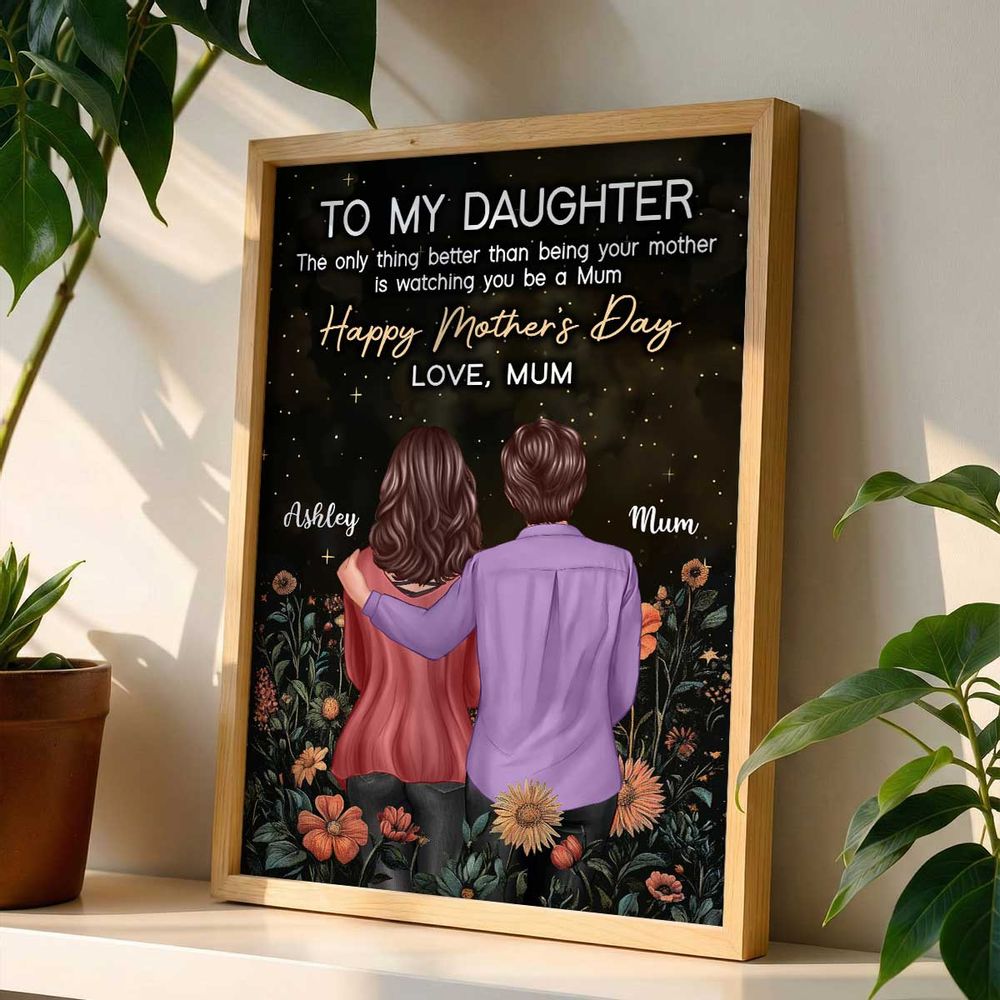 To My Daughter From Mum Happy Mother's Day - Personalised Golden Vintage Floral Poster / Canvas
