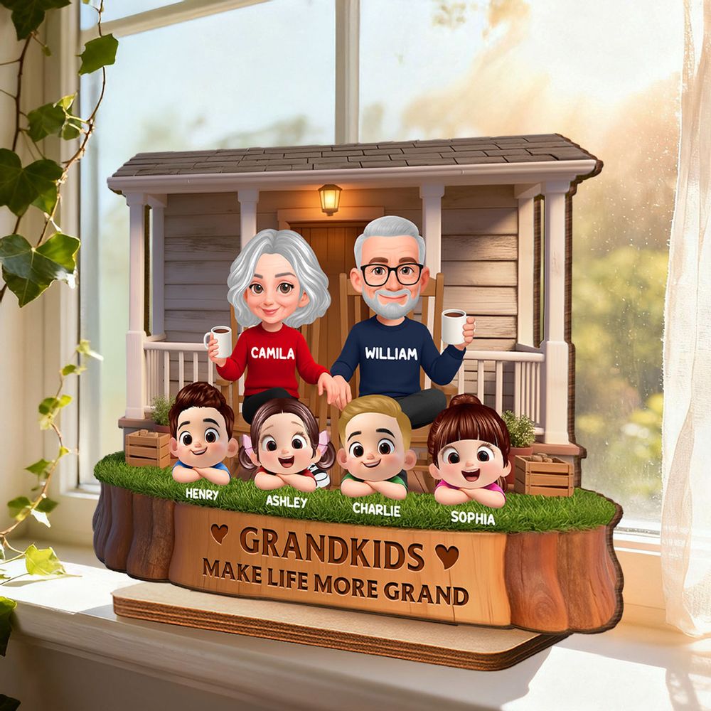 Grandkids Make Life Grand - Personalized Grandparents On The Front Porch 2-Layered Wooden Plaque