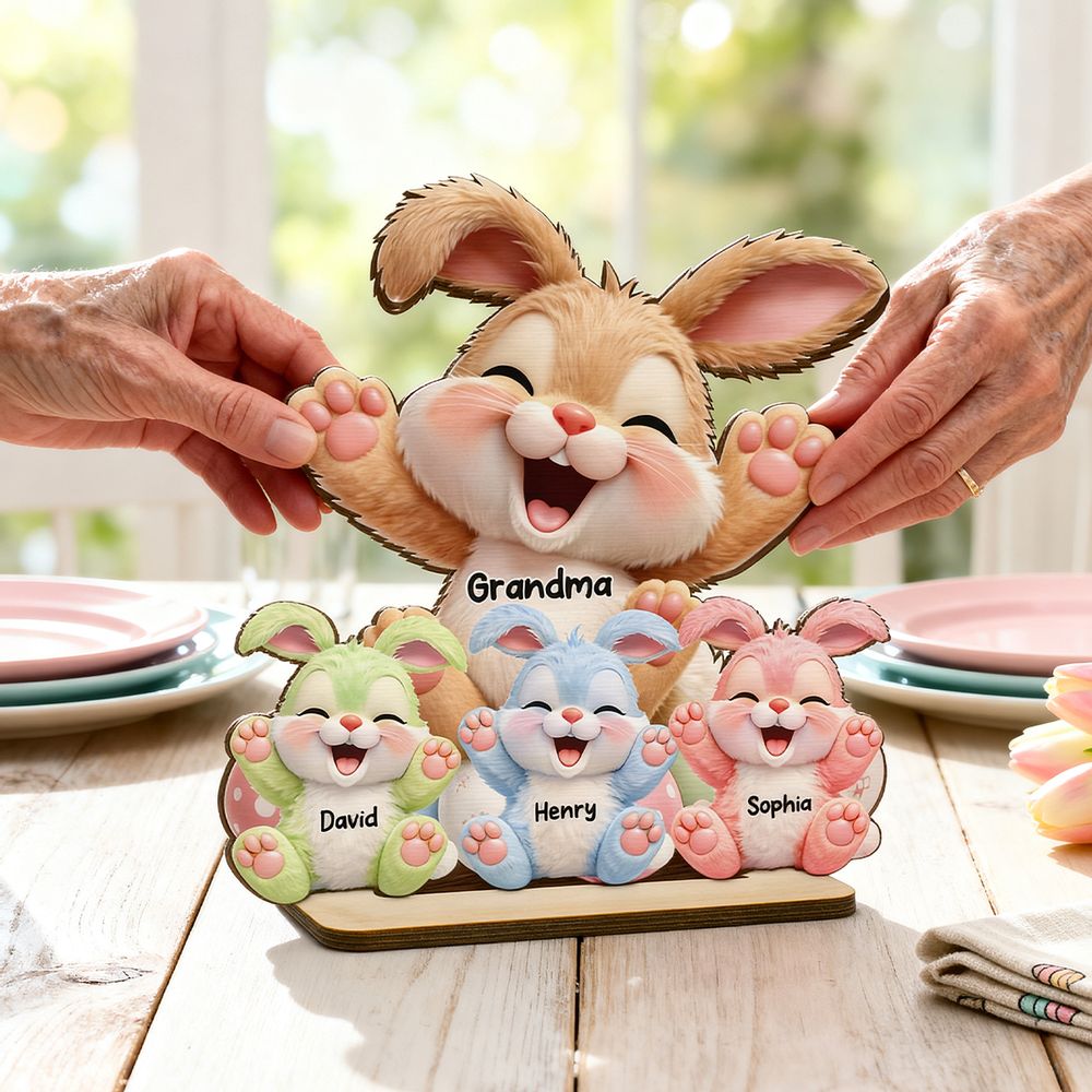 Grandma Bunny Easter Eggs - Personalized 2-Layered Wooden Plaque