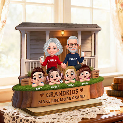 Grandkids Make Life Grand - Personalized Grandparents On The Front Porch 2-Layered Wooden Plaque