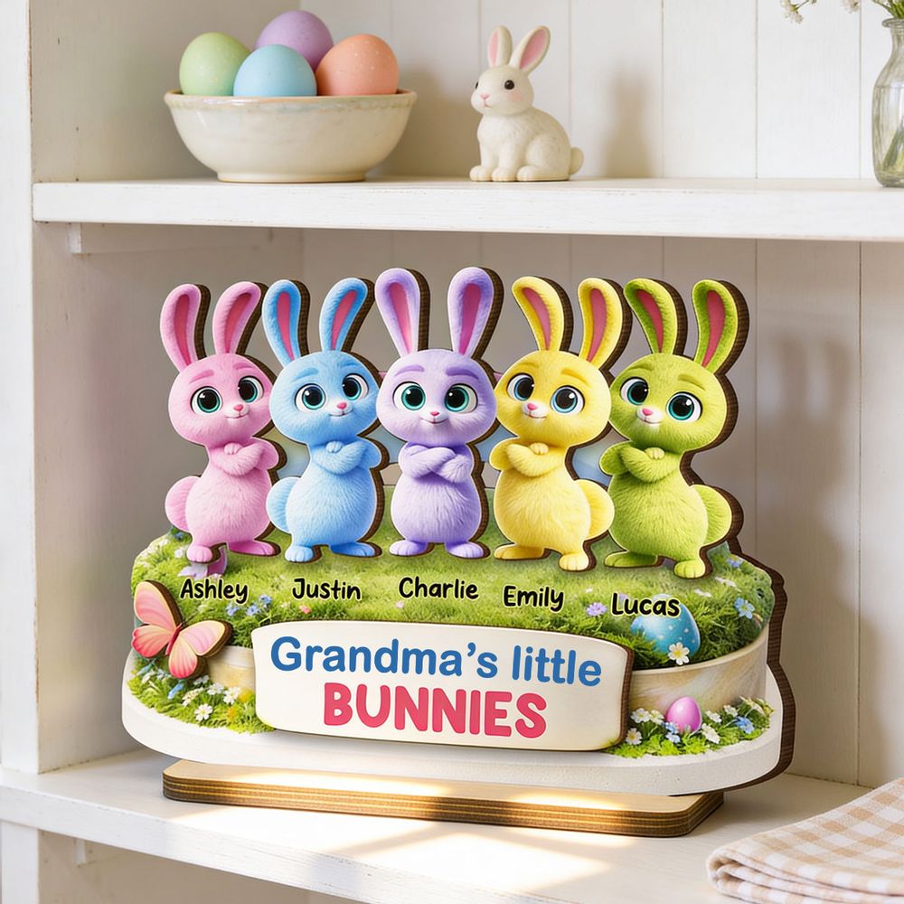 “Grandma’s Little Bunnies” Personalized 2-Layer Wooden Plaque - Cute Rabbit Easter Decor for Grandma