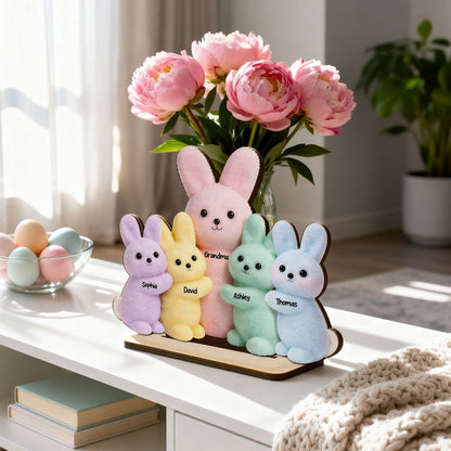 Grandma and Grandkids Bunnies - Personalized 2-Layered Wooden Plaque