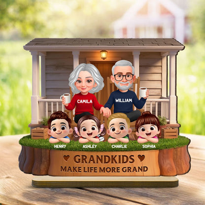 Grandkids Make Life Grand - Personalized Grandparents On The Front Porch 2-Layered Wooden Plaque