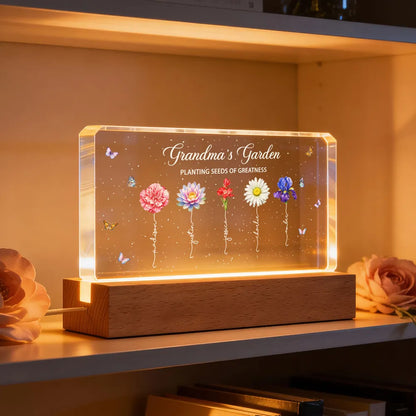 Grandma's Garden Planting Seeds of Greatness - Personalized Acrylic Block LED Night Light