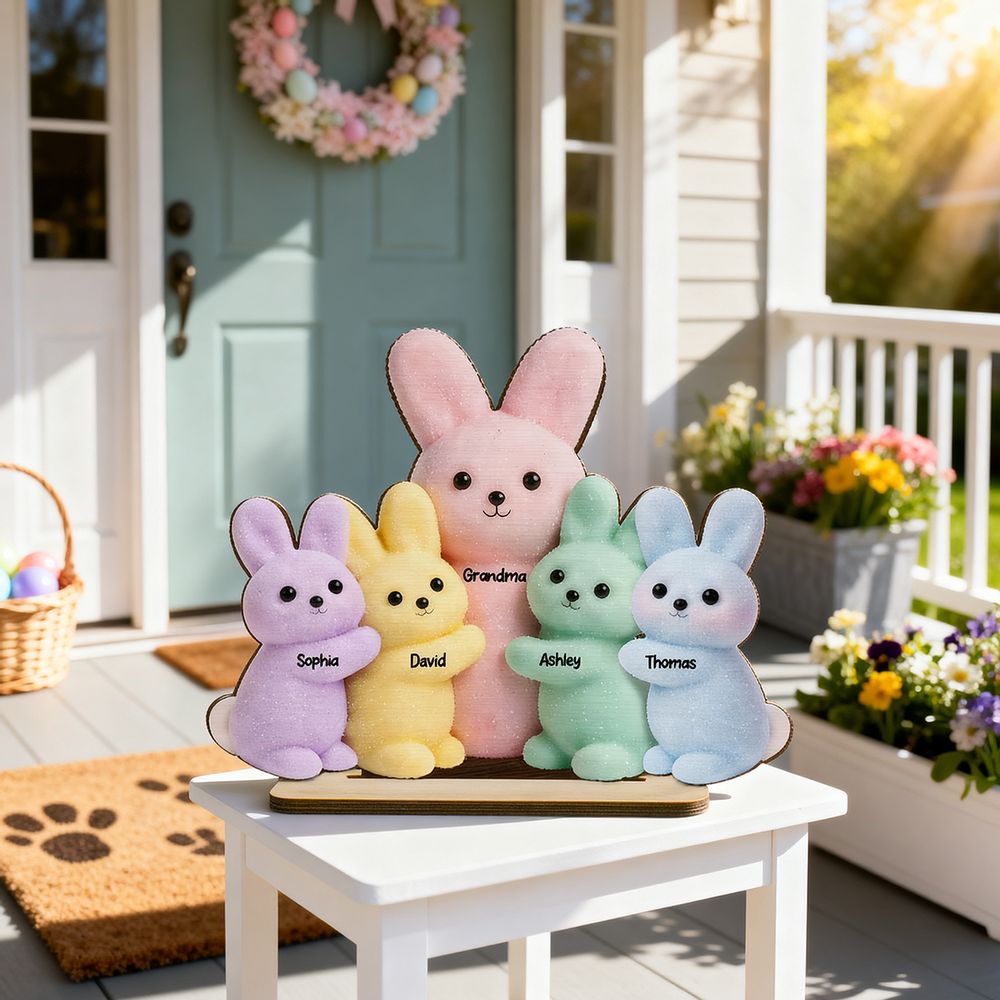 Grandma and Grandkids Bunnies - Personalized 2-Layered Wooden Plaque