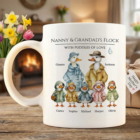 Nanny & Grandad’s Flock - Cute Watercolor Ducks - Personalized Mug