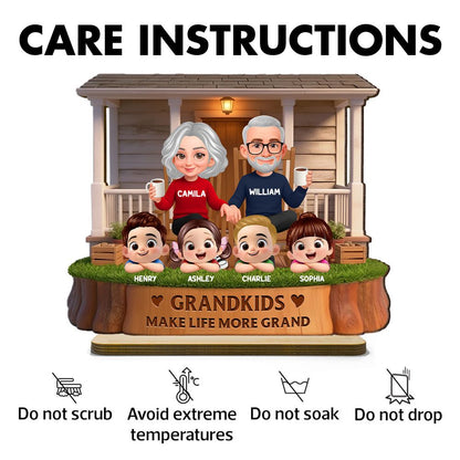 Grandkids Make Life Grand - Personalized Grandparents On The Front Porch 2-Layered Wooden Plaque