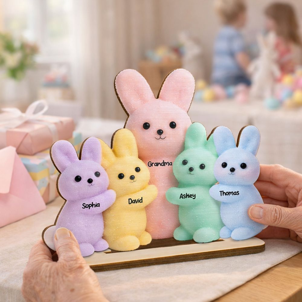 Grandma and Grandkids Bunnies - Personalized 2-Layered Wooden Plaque