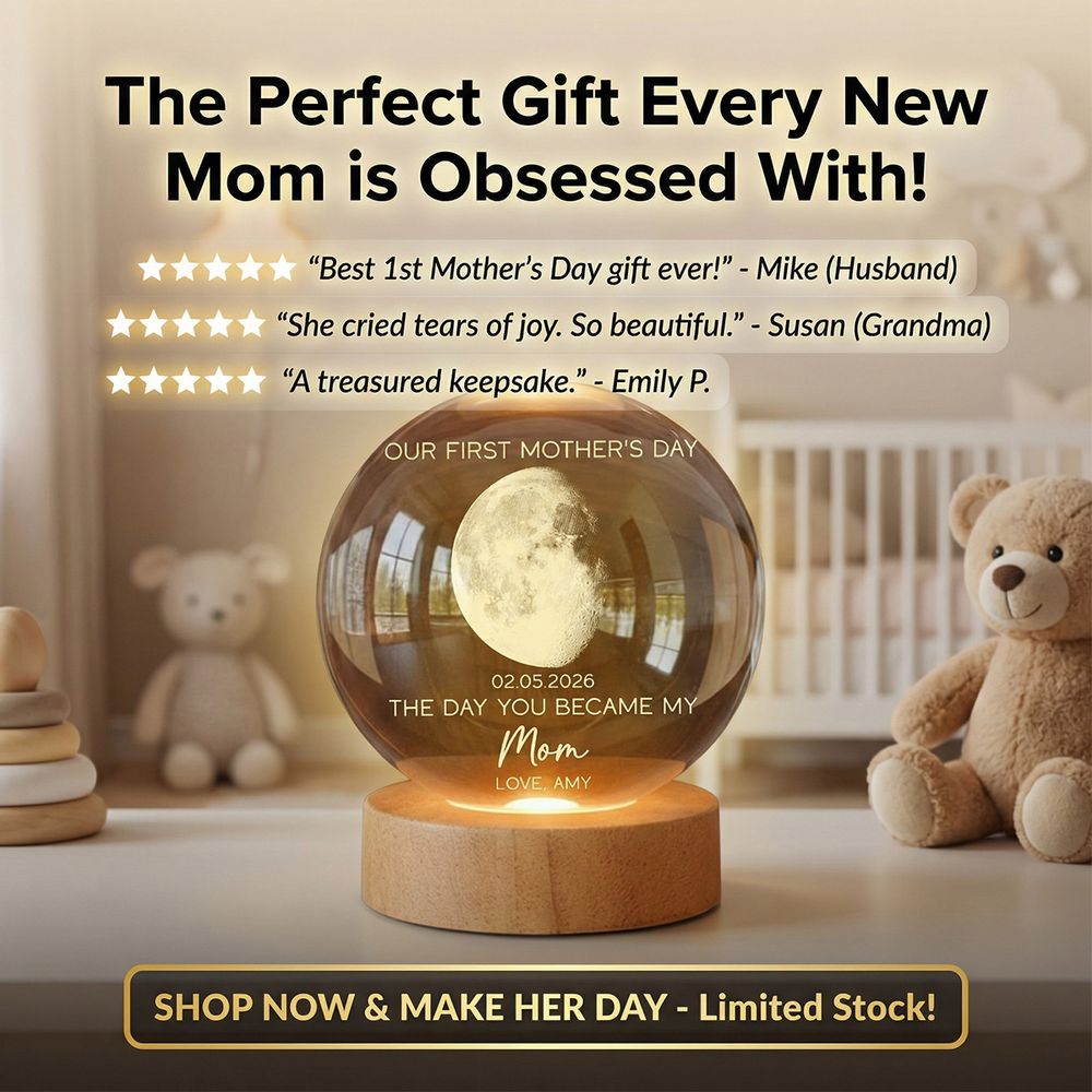 The Day You Became My Mom - Personalized Custom Moon Phase Crystal Ball LED Night Light