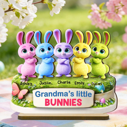 “Grandma’s Little Bunnies” Personalized 2-Layer Wooden Plaque - Cute Rabbit Easter Decor for Grandma