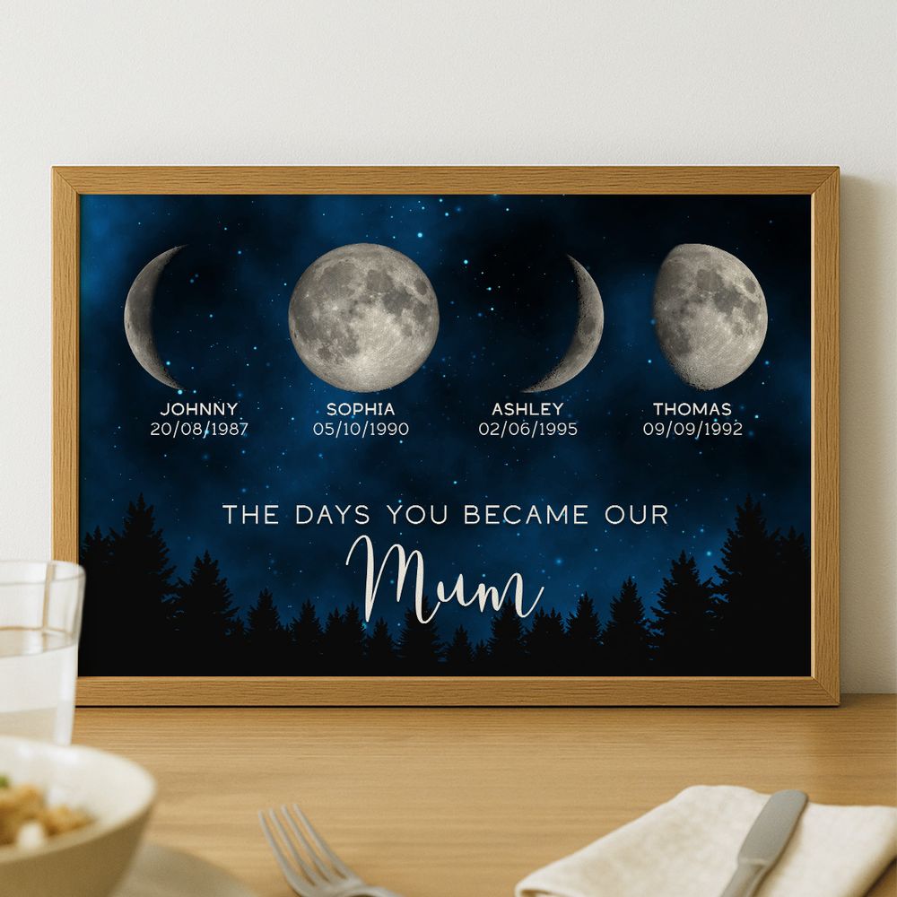The Day You Became Mum - Personalised Galaxy Moon Phase Canvas / POster
