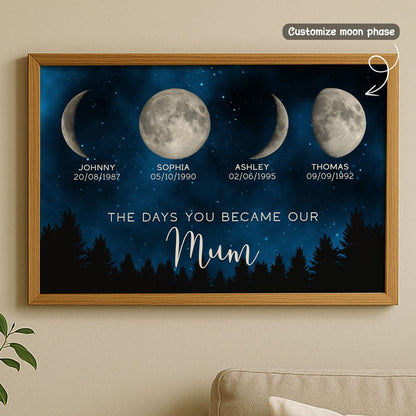 The Day You Became Mum - Personalised Galaxy Moon Phase Canvas / POster