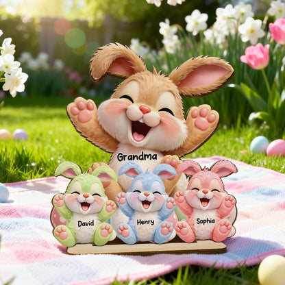 Grandma Bunny Easter Eggs - Personalized 2-Layered Wooden Plaque