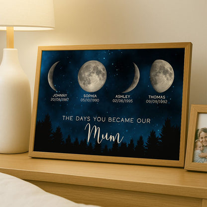 The Day You Became Mum - Personalised Galaxy Moon Phase Canvas / POster