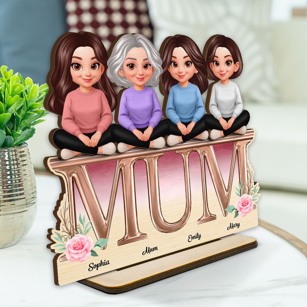 MUM And Daughters Sons - Personalised Floral 2-Layered Wooden Plaque