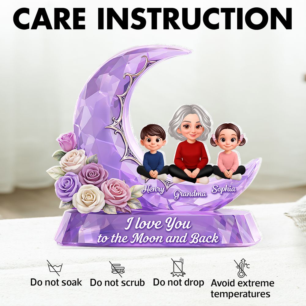 Love You To The Moon Grandma Grandkids Rose Moon - Personalized Acrylic Block Plaque