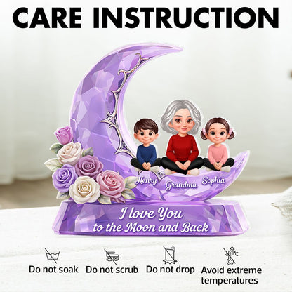 Love You To The Moon Grandma Grandkids Rose Moon - Personalized Acrylic Block Plaque