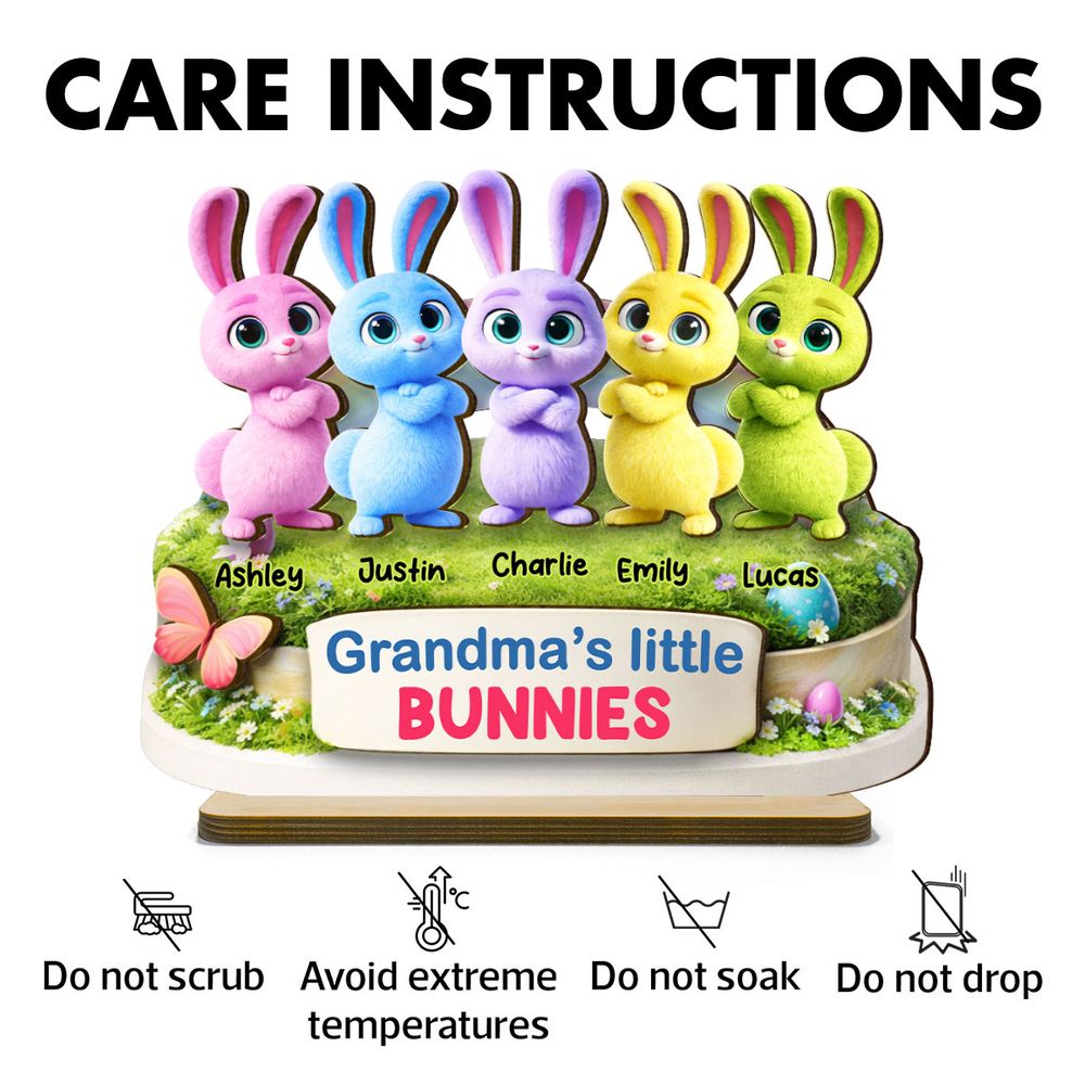 “Grandma’s Little Bunnies” Personalized 2-Layer Wooden Plaque - Cute Rabbit Easter Decor for Grandma