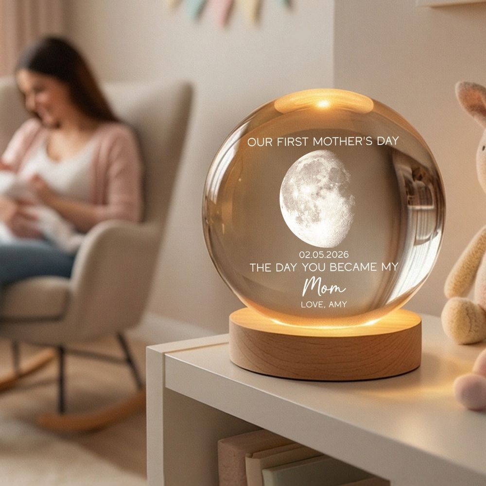 The Day You Became My Mom - Personalized Custom Moon Phase Crystal Ball LED Night Light