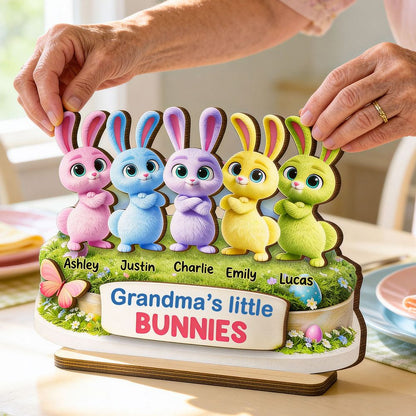 “Grandma’s Little Bunnies” Personalized 2-Layer Wooden Plaque - Cute Rabbit Easter Decor for Grandma