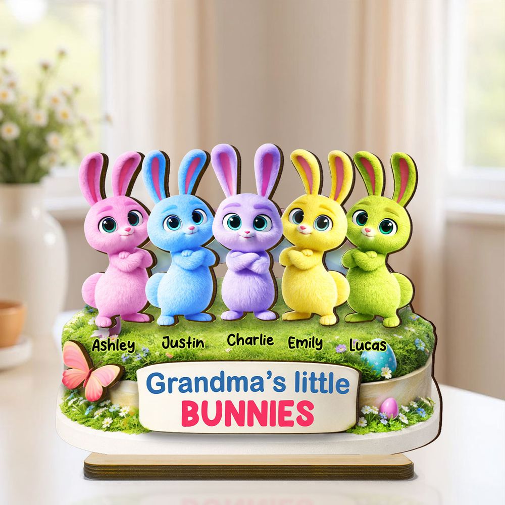“Grandma’s Little Bunnies” Personalized 2-Layer Wooden Plaque - Cute Rabbit Easter Decor for Grandma