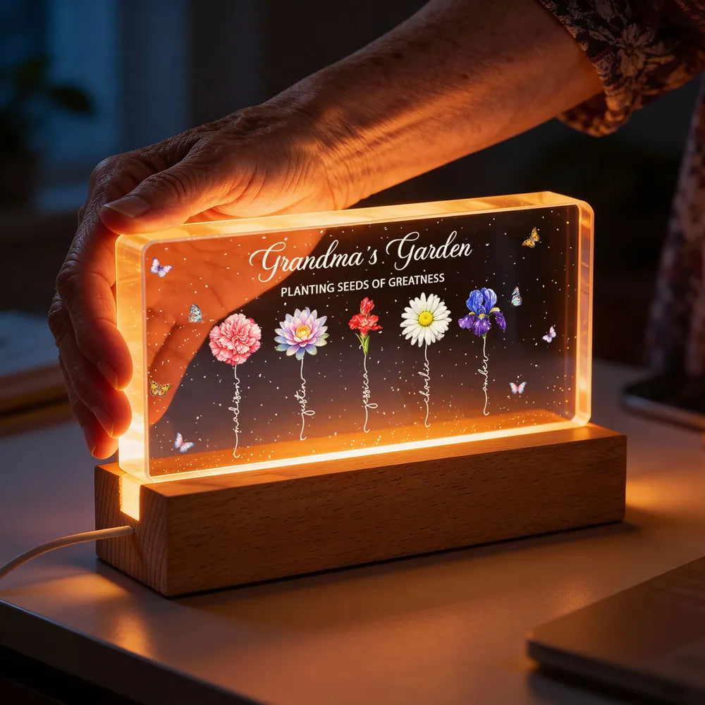 Grandma's Garden Planting Seeds of Greatness - Personalized Acrylic Block LED Night Light