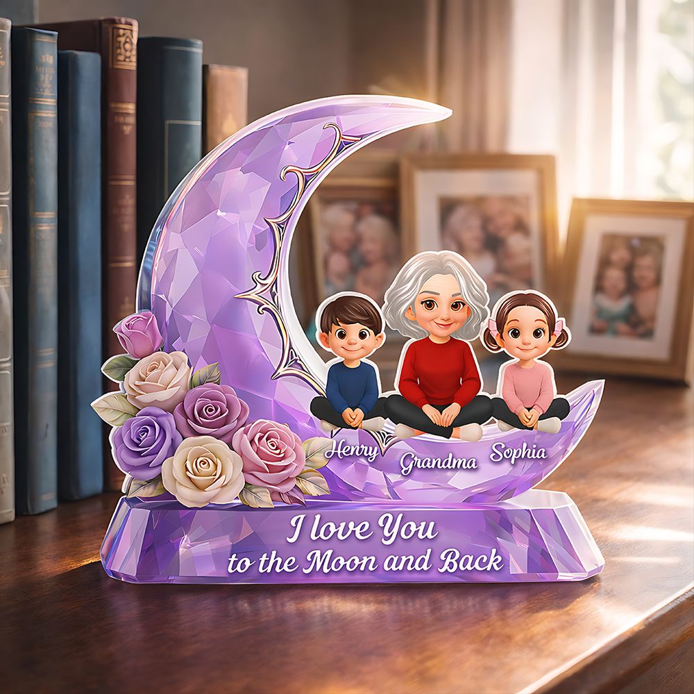 Love You To The Moon Grandma Grandkids Rose Moon - Personalized Acrylic Block Plaque