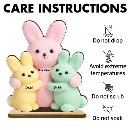 Grandma and Grandkids Bunnies - Personalized 2-Layered Wooden Plaque