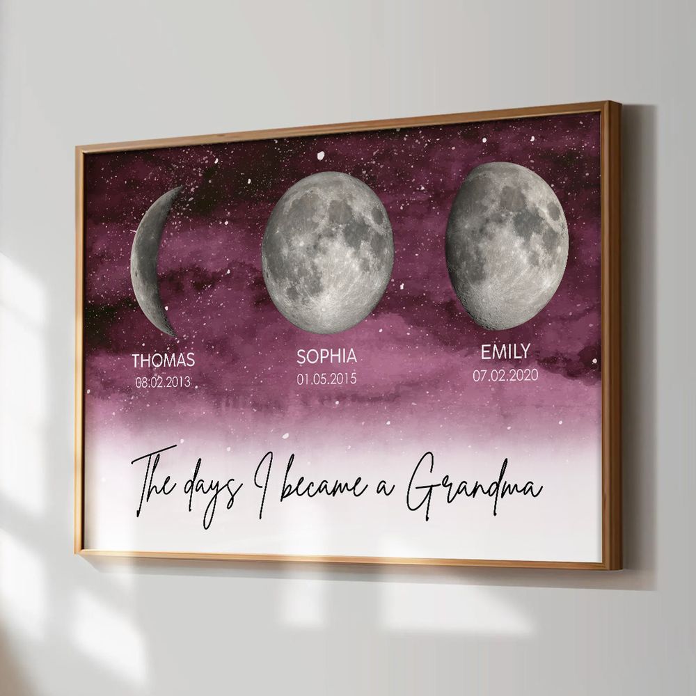 “The Day I Became A Grandma / Mom” - Personalized Starry Night Moon Phase Poster / Canvas